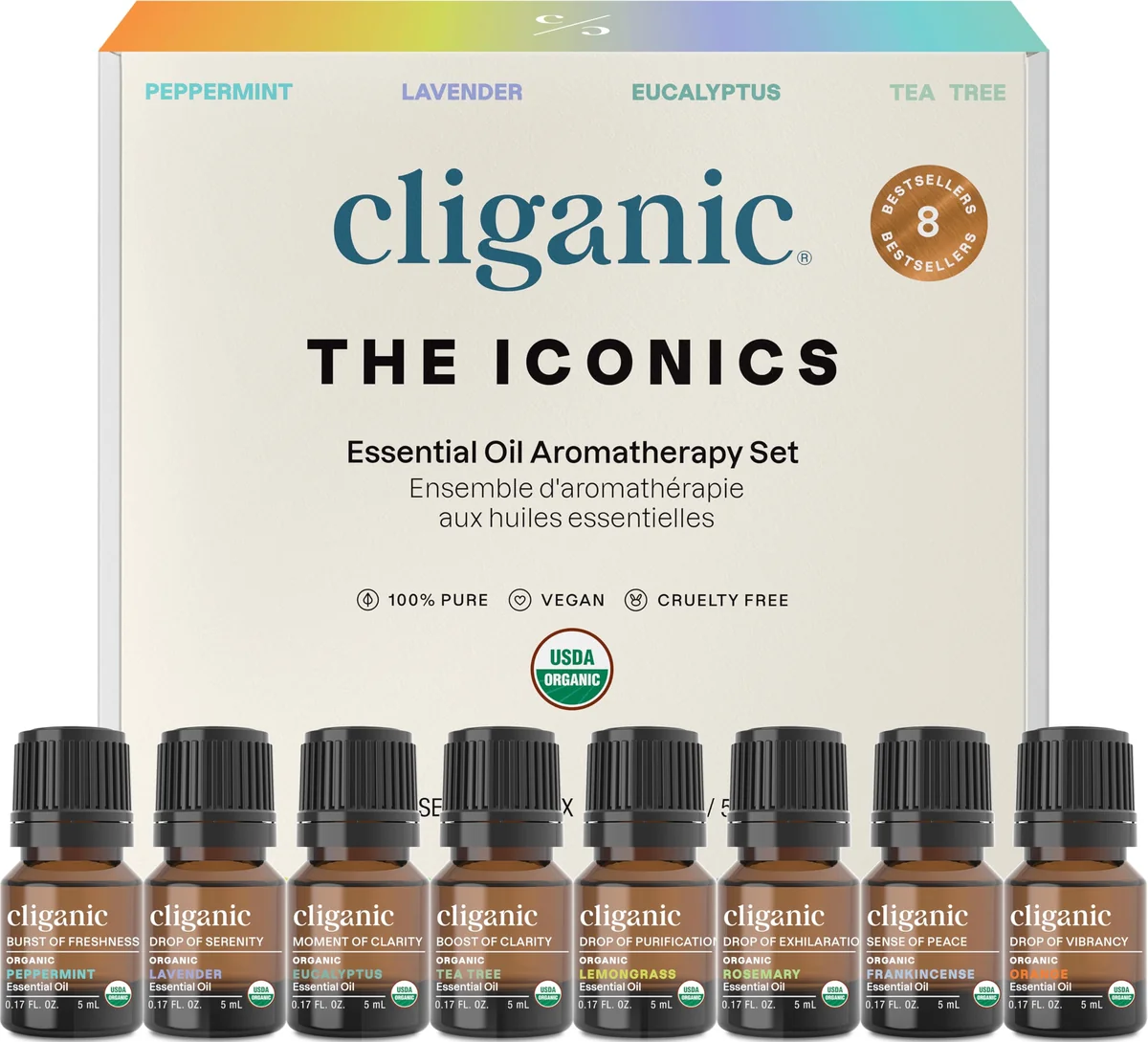 Cliganic Organic Aromatherapy Essential Oils Gift Set (Top 8