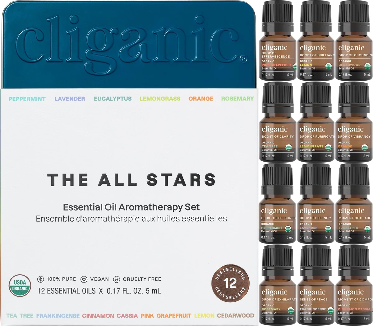 Cliganic Organic Aromatherapy TOP 12 Essential Oils Set
